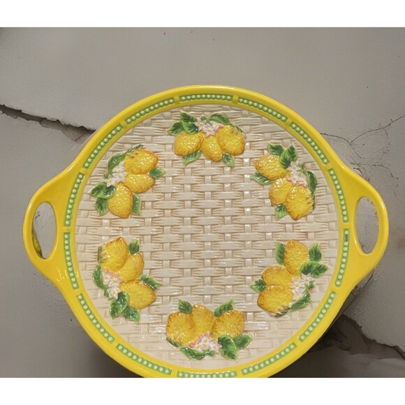 VTG. MCM Temptations Lemon Fruit 15-1/4" Serving Platter W/ Handles & Lemons - Picture 6 of 16